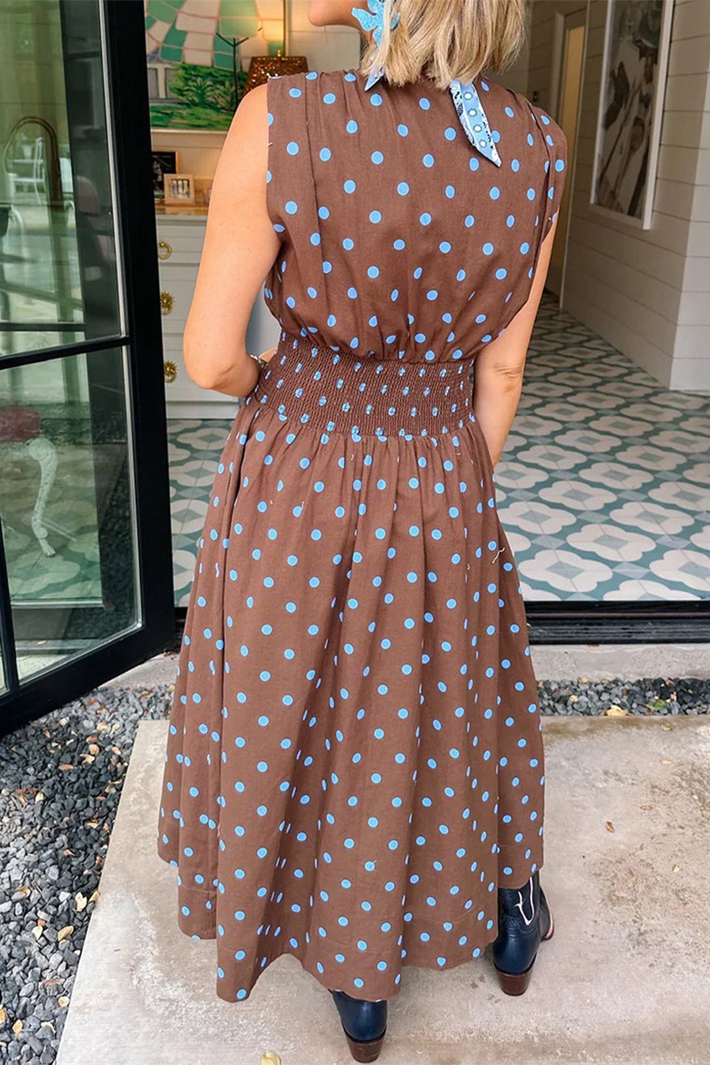 Retro Polka Dot Zip-Up Maxi Dress