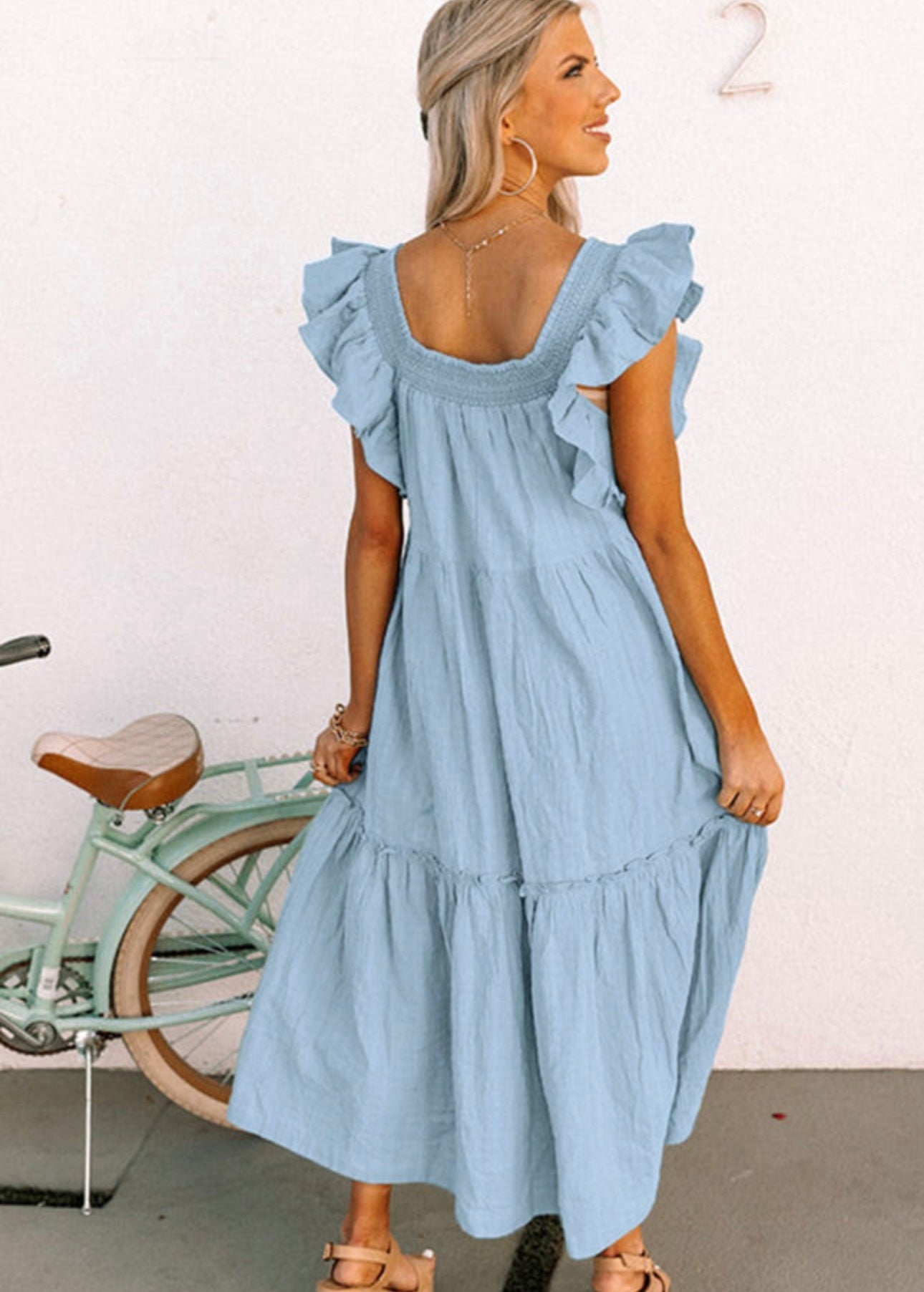 Blue Ruffle Maxi Dress