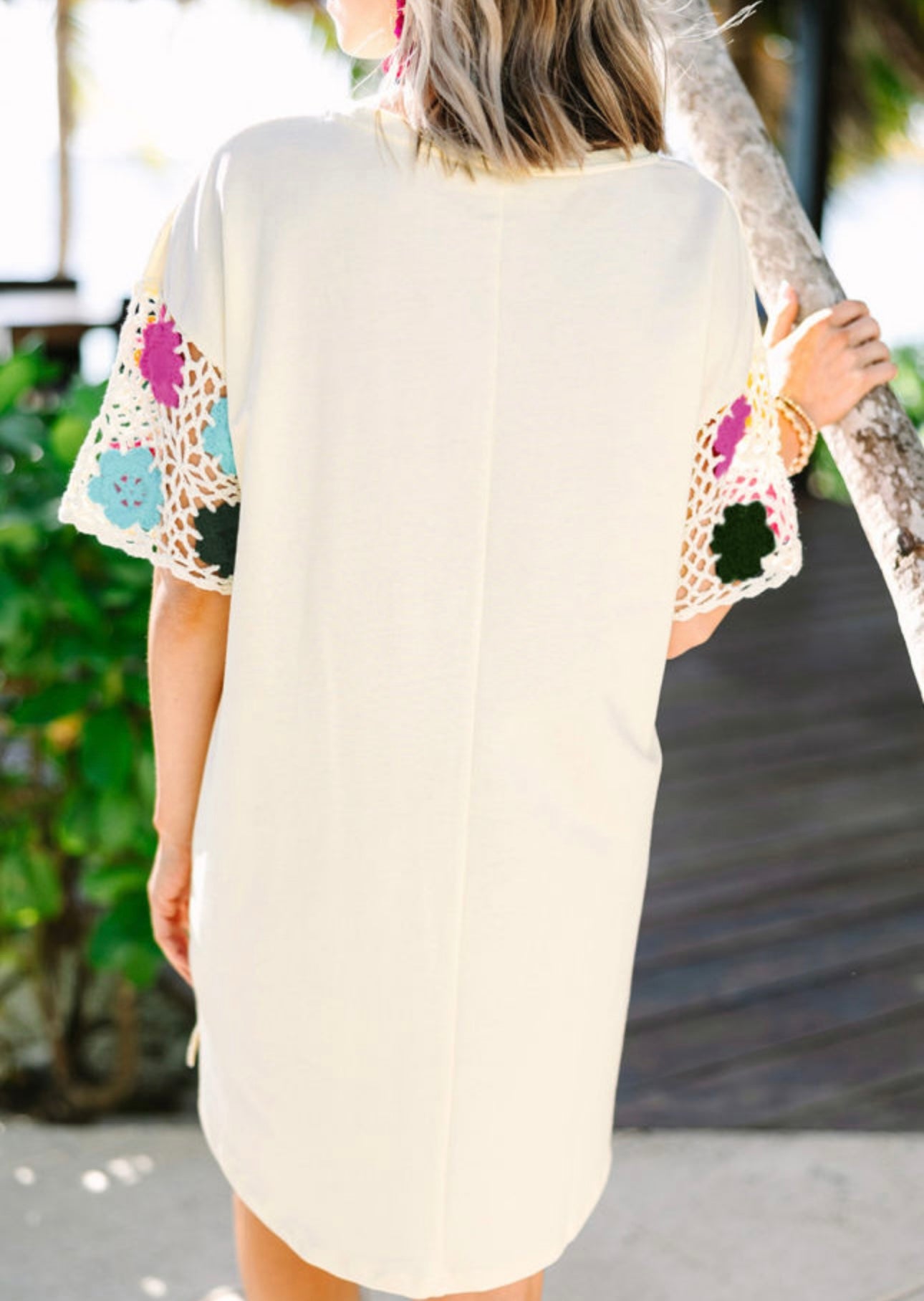 Garden Bloom Crochet‑Sleeve Dress
