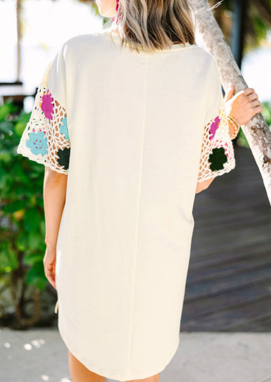 Garden Bloom Crochet‑Sleeve Dress