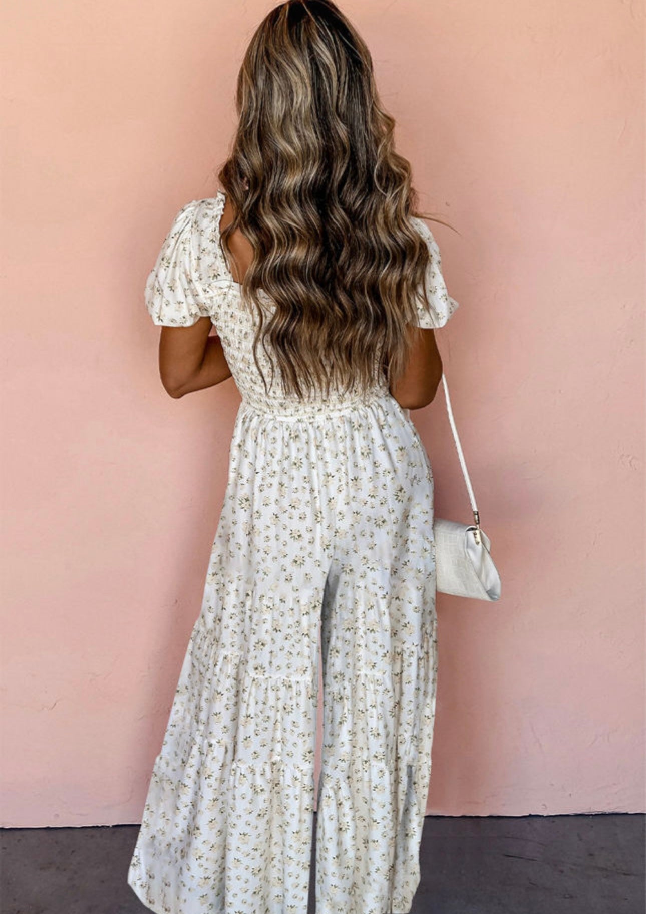 Cream Blossom Smocked Jumpsuit