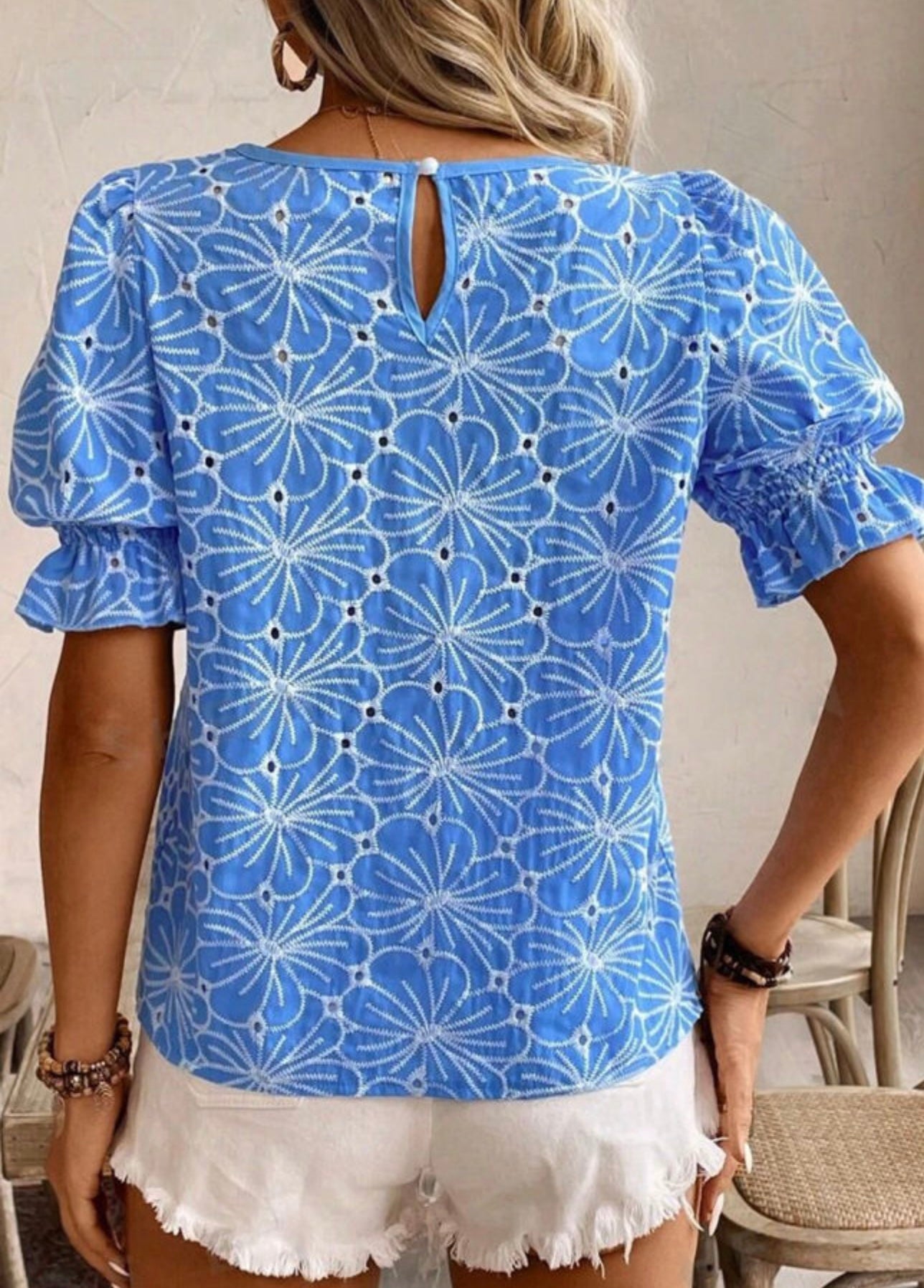 Blue Blossom Embroidered Top