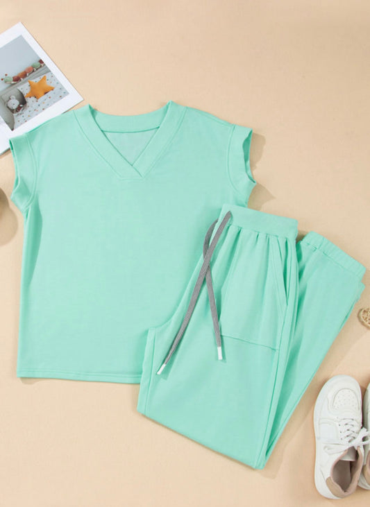 Minty Soft V‑Neck Lounge Set