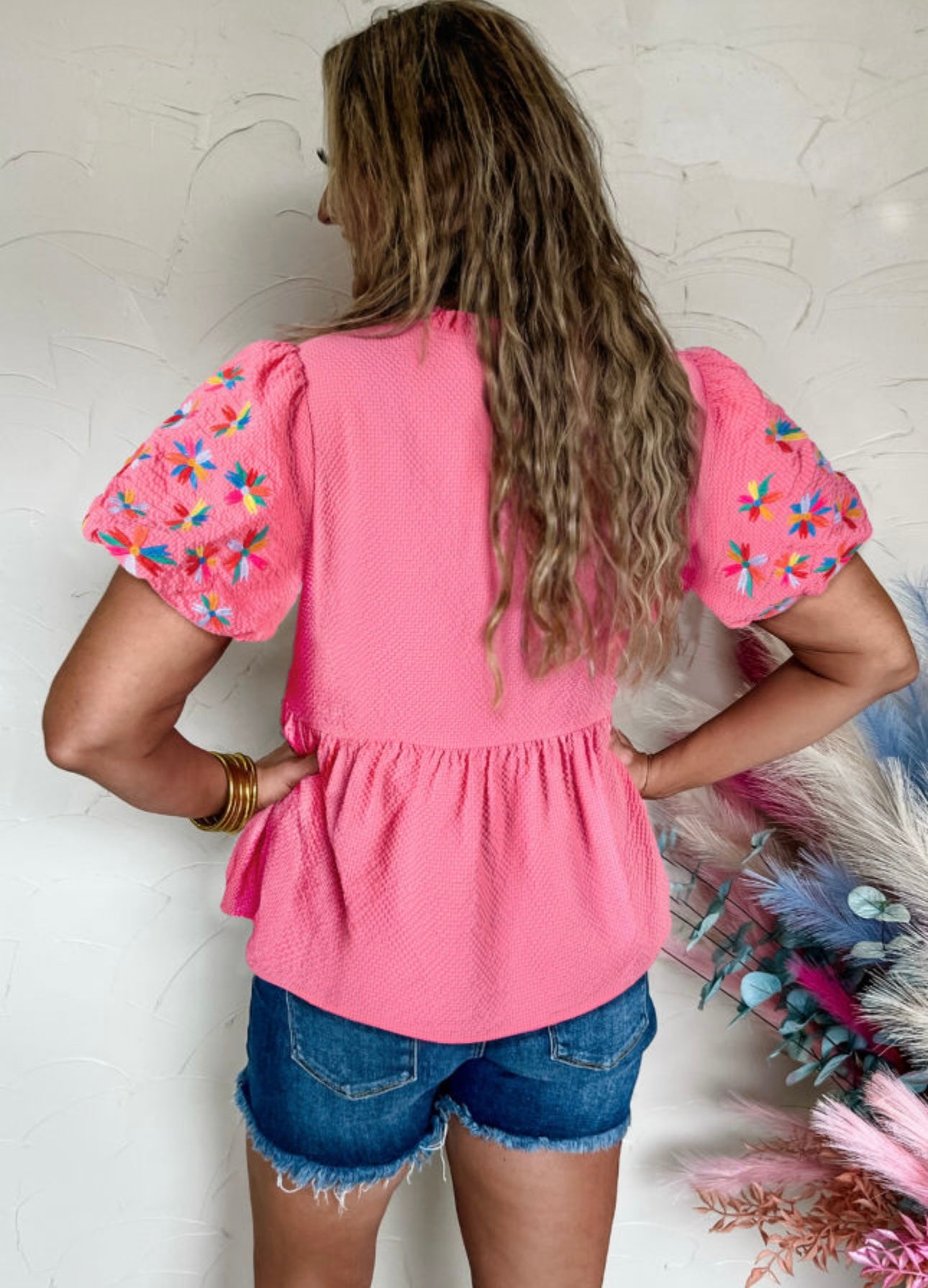 Embroidered Petal Peplum Blouse