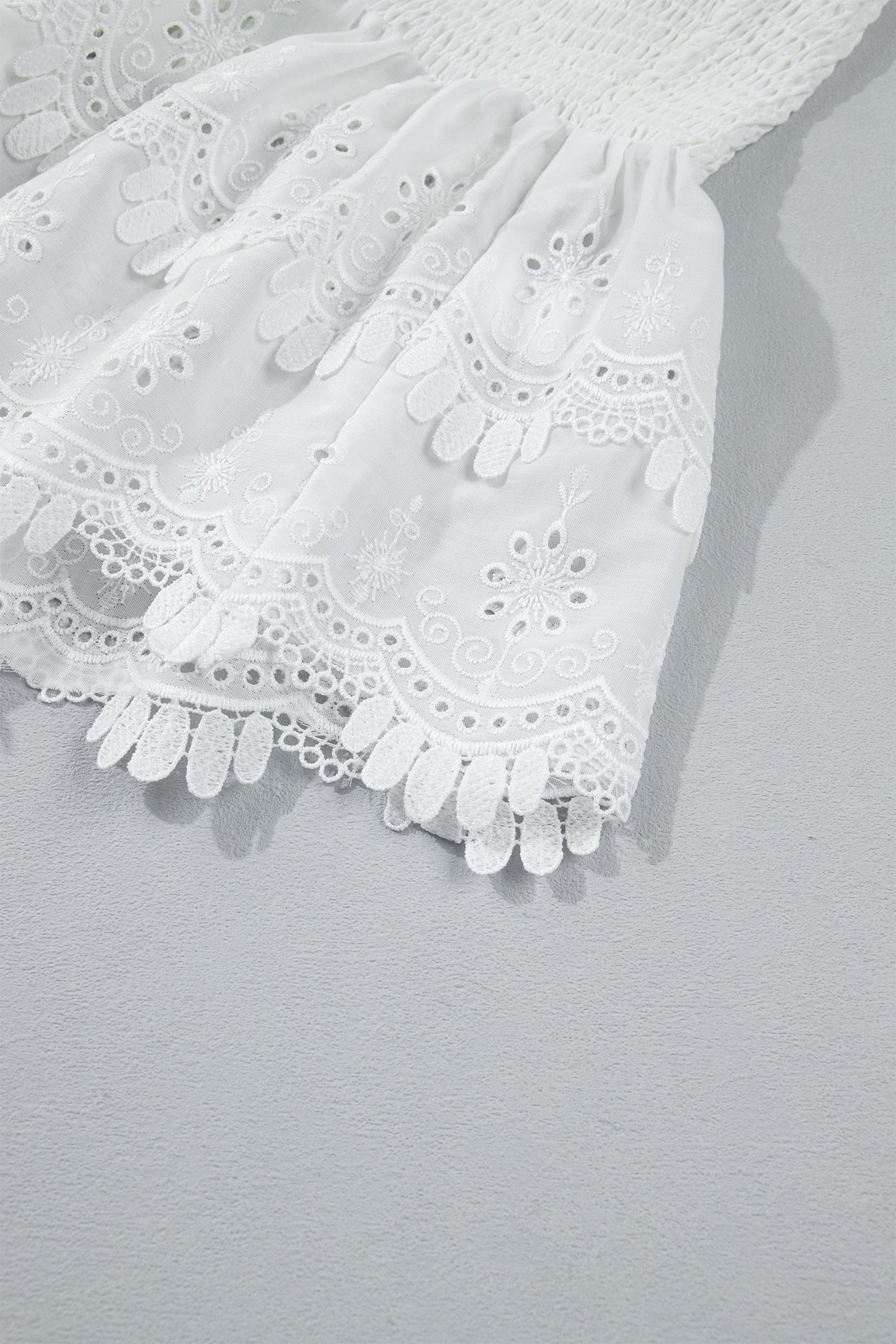 White Smocked Eyelet Lace Peplum Tank Top