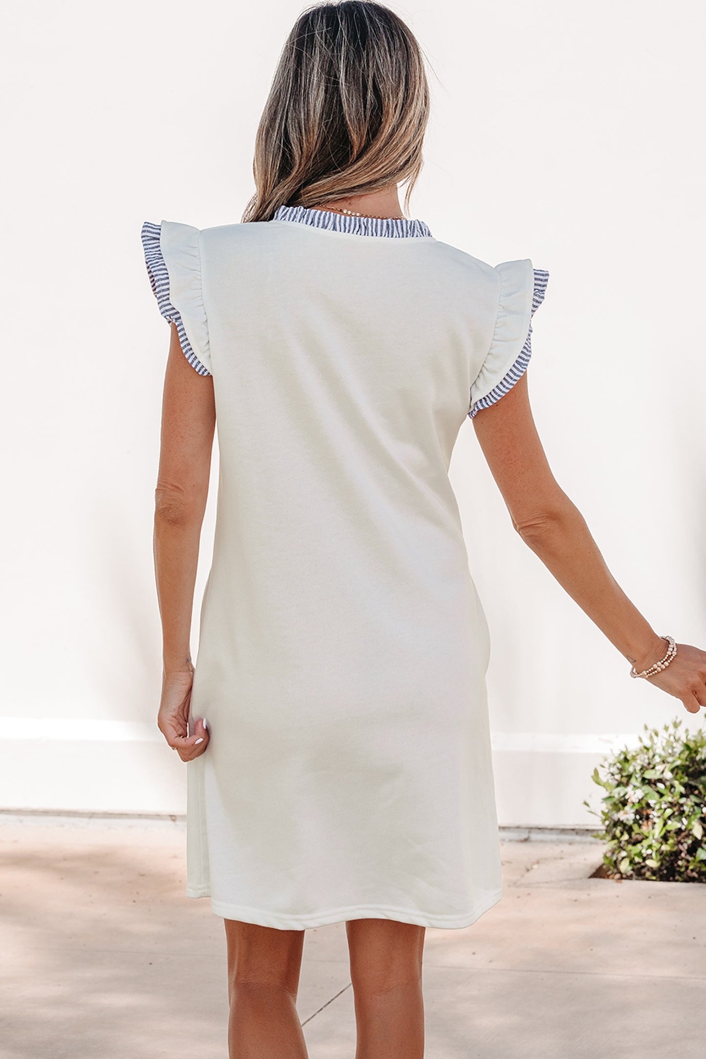 Stripe Trim Ruffle Shift Dress