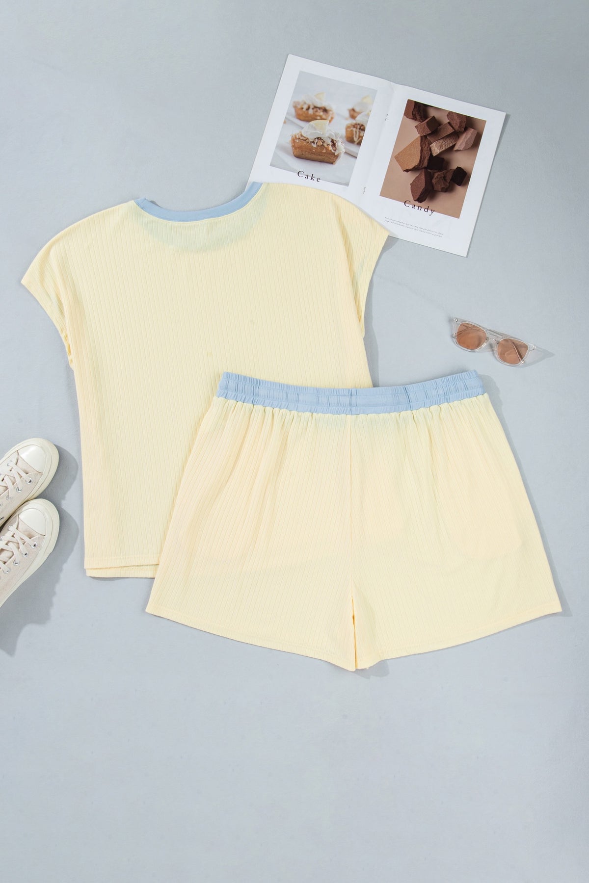 Butter Yellow Ribbed Lounge Set
