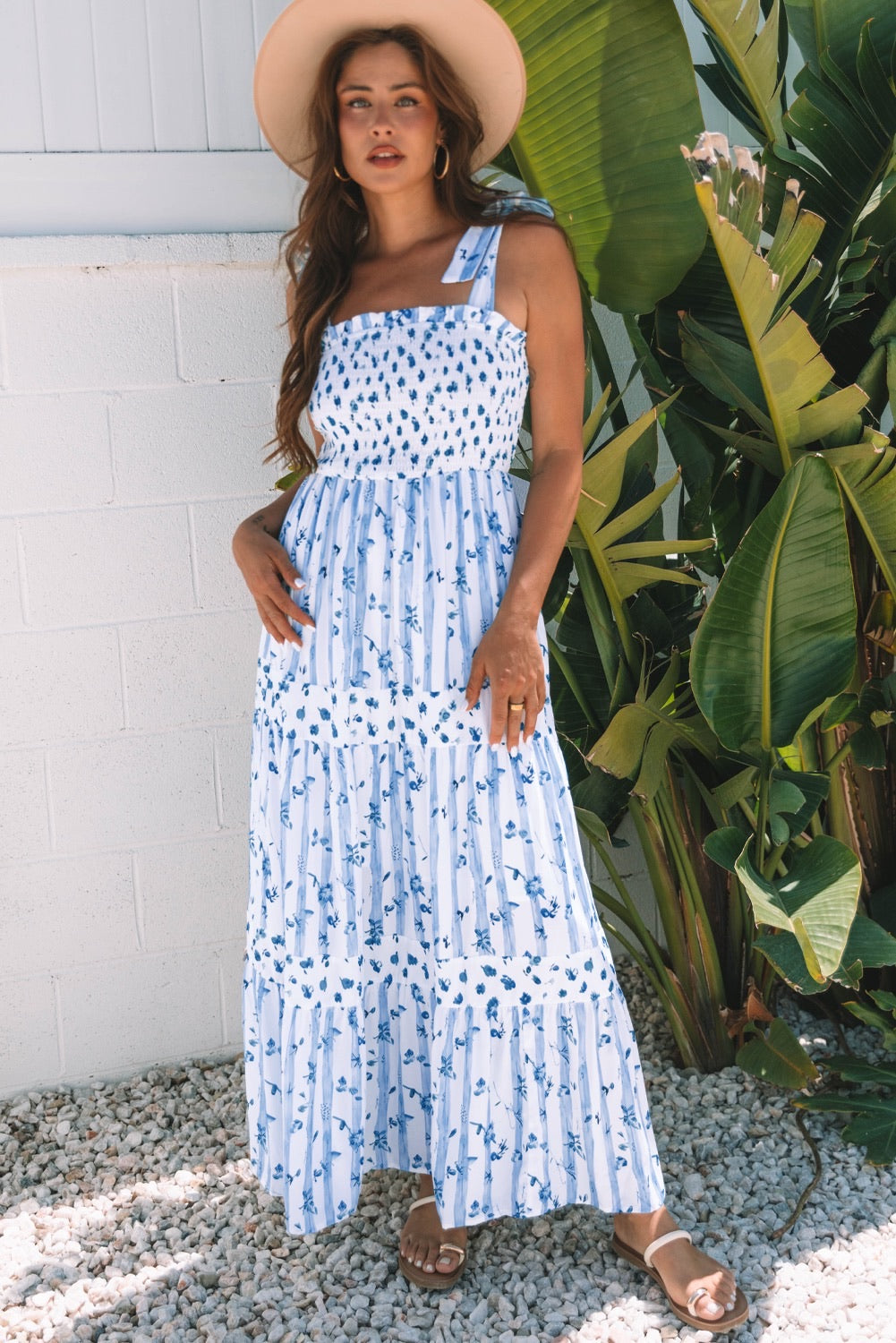 Cottage Blue Floral Smocked Maxi Dress