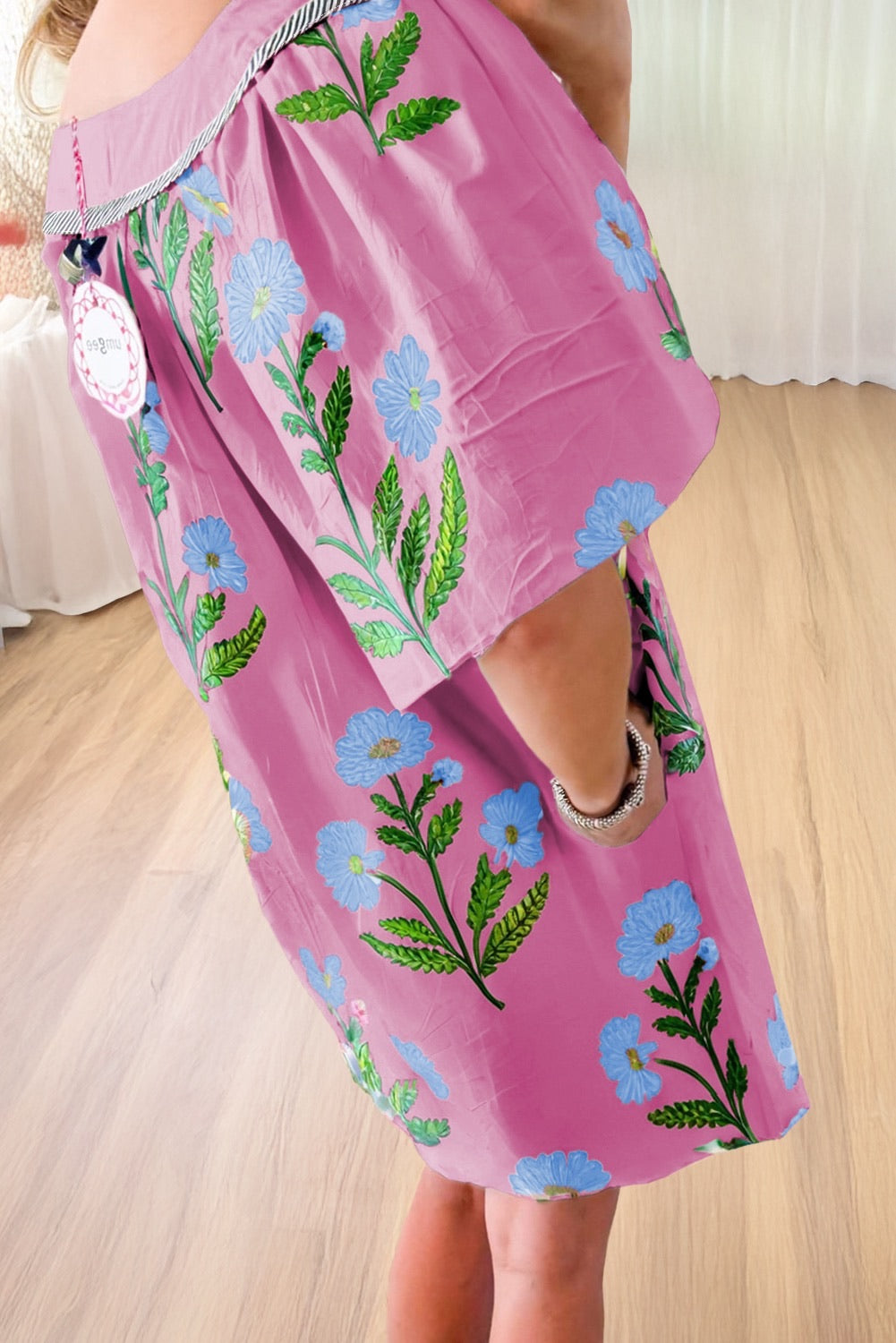 Pink Garden Floral Puff Sleeve Mini Dress