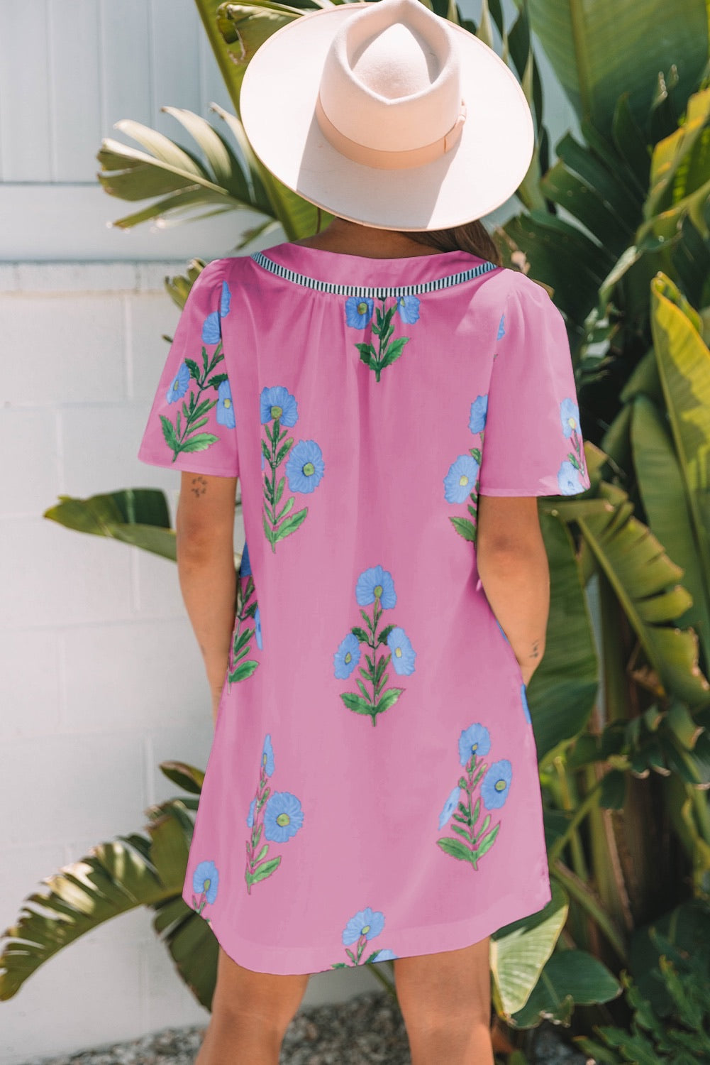 Pink Garden Floral Puff Sleeve Mini Dress