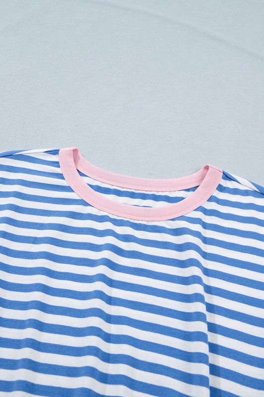 Blue Stripe Tie-Front T-Shirt Mini Dress