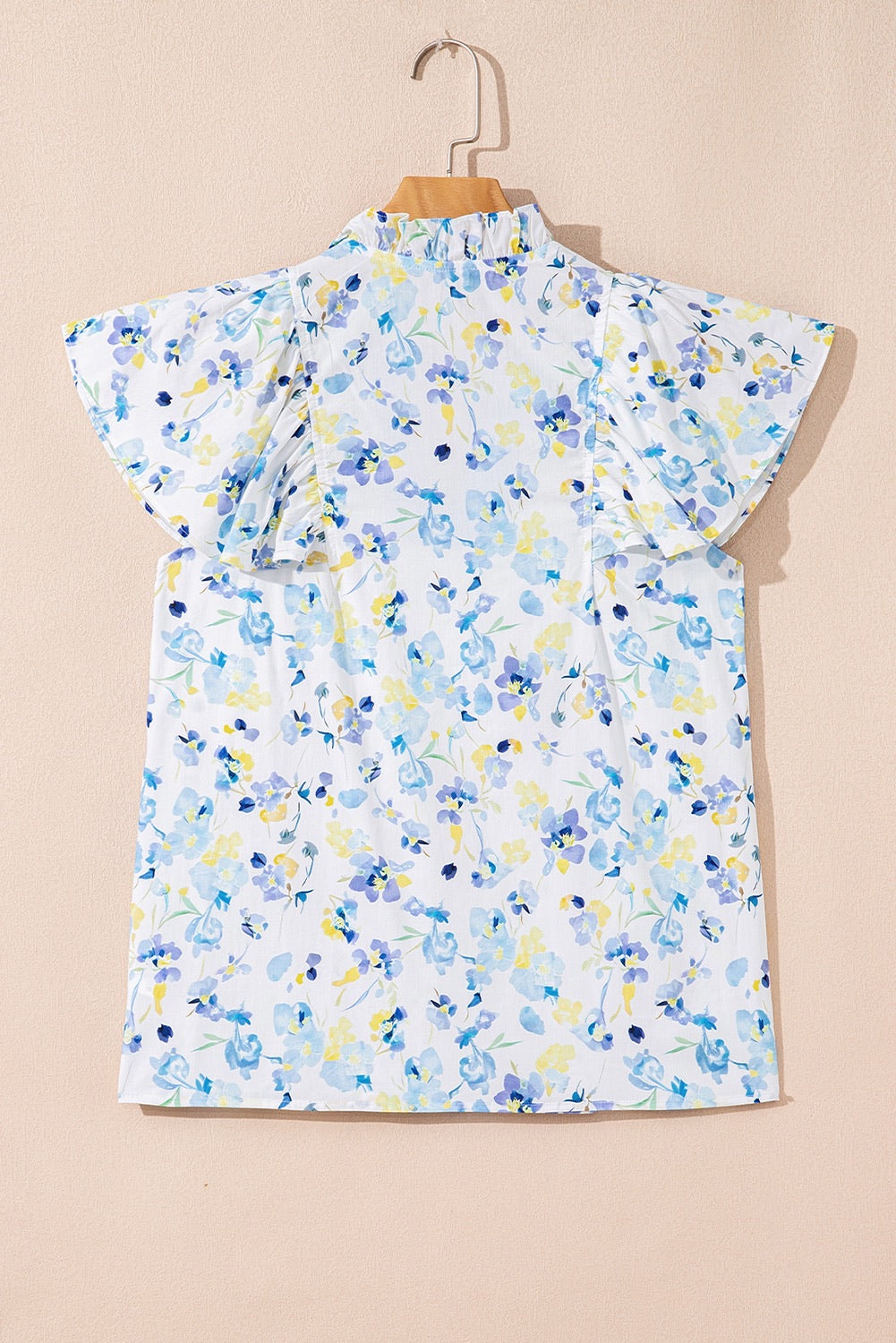 Blue & Yellow Floral Flutter Sleeve Top
