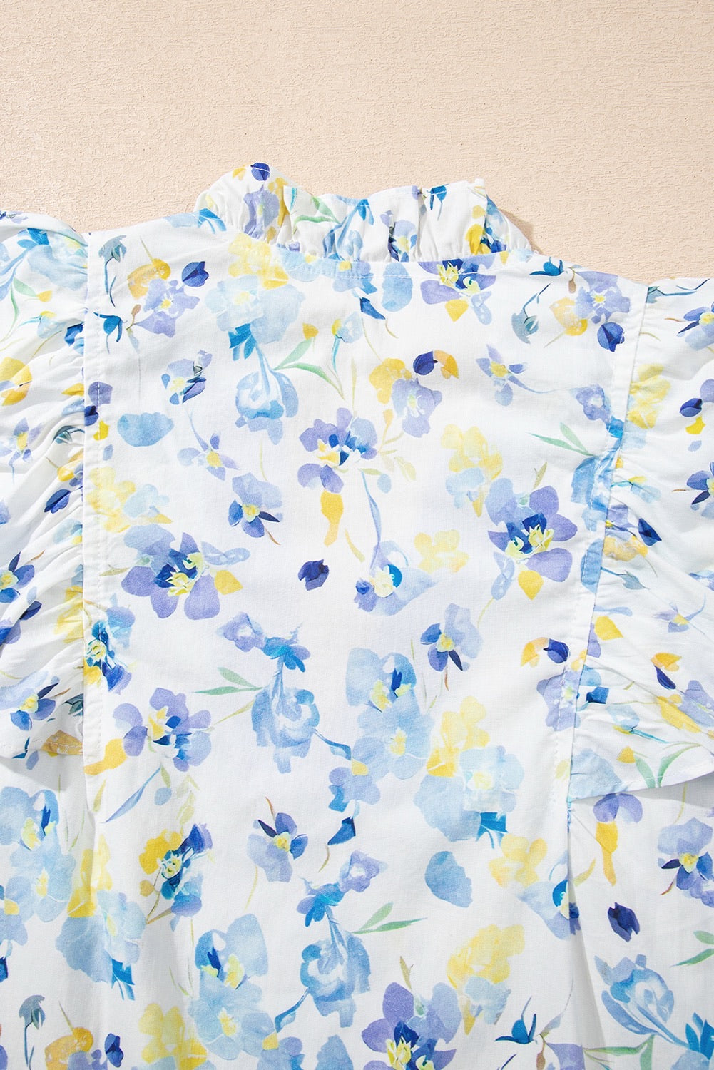 Blue & Yellow Floral Flutter Sleeve Top