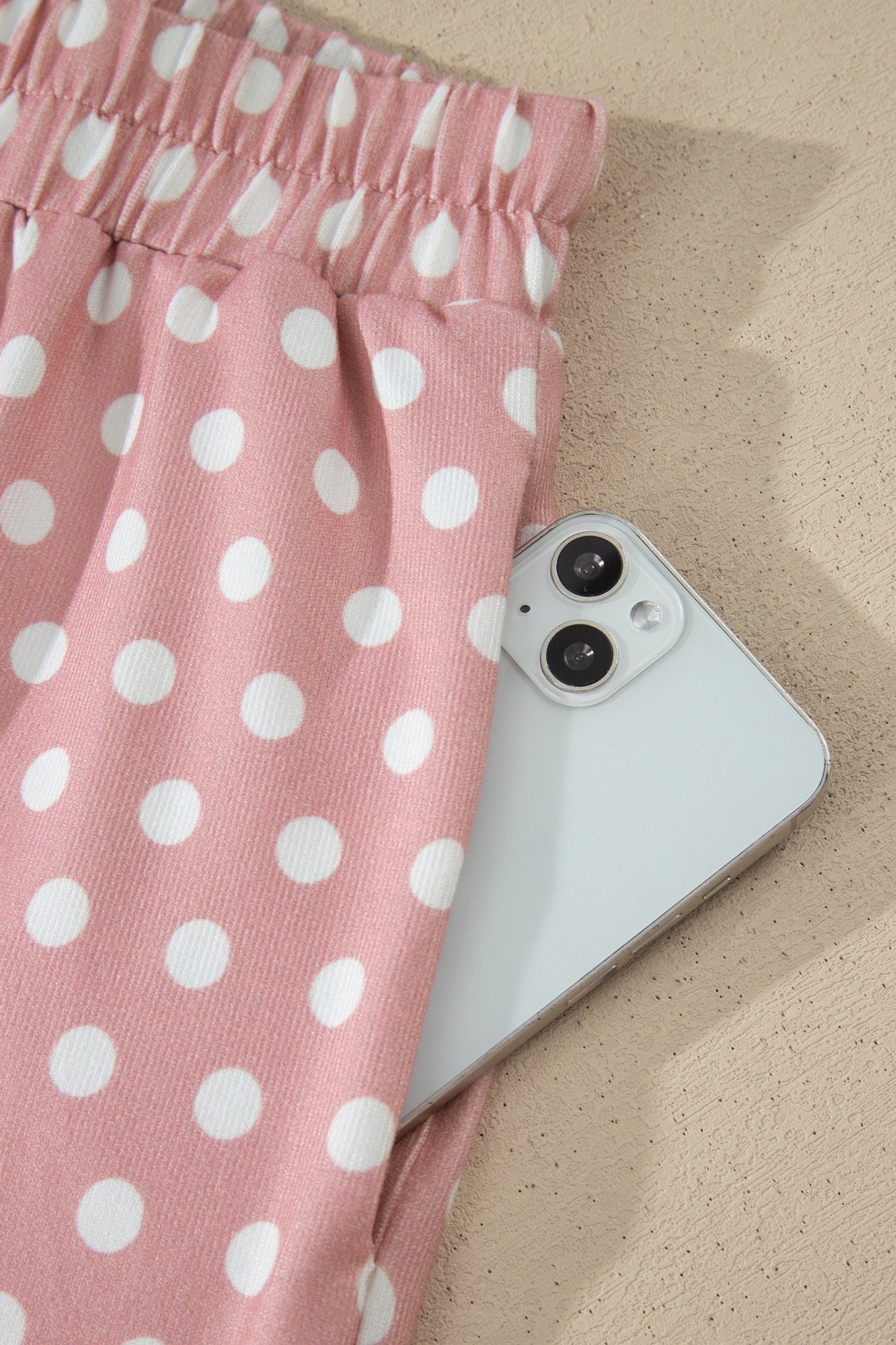 Mauve Pink Polka Dot Two-Piece Shorts Set