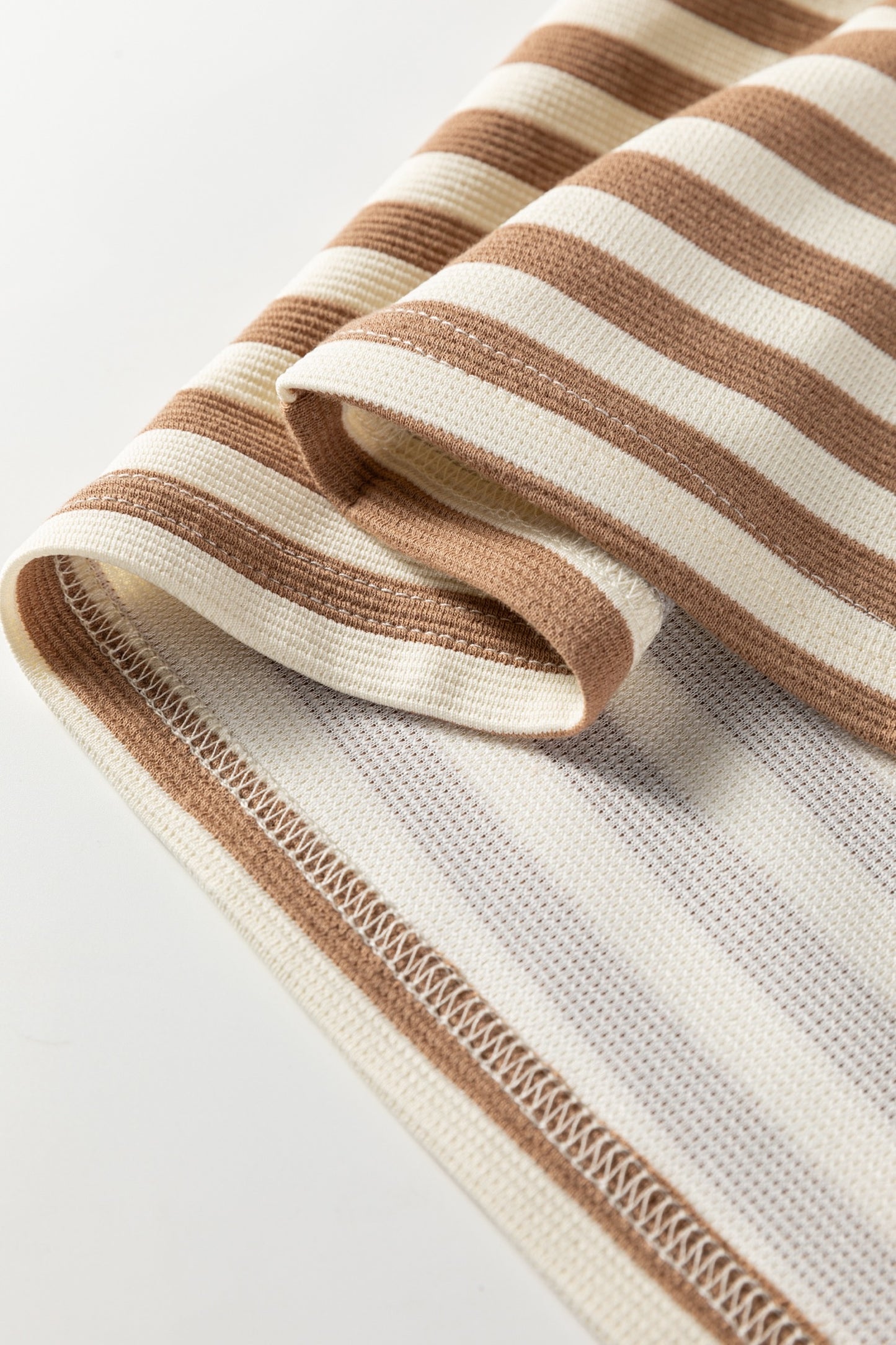 Camel Stripe Puff Sleeve Ringer Tee