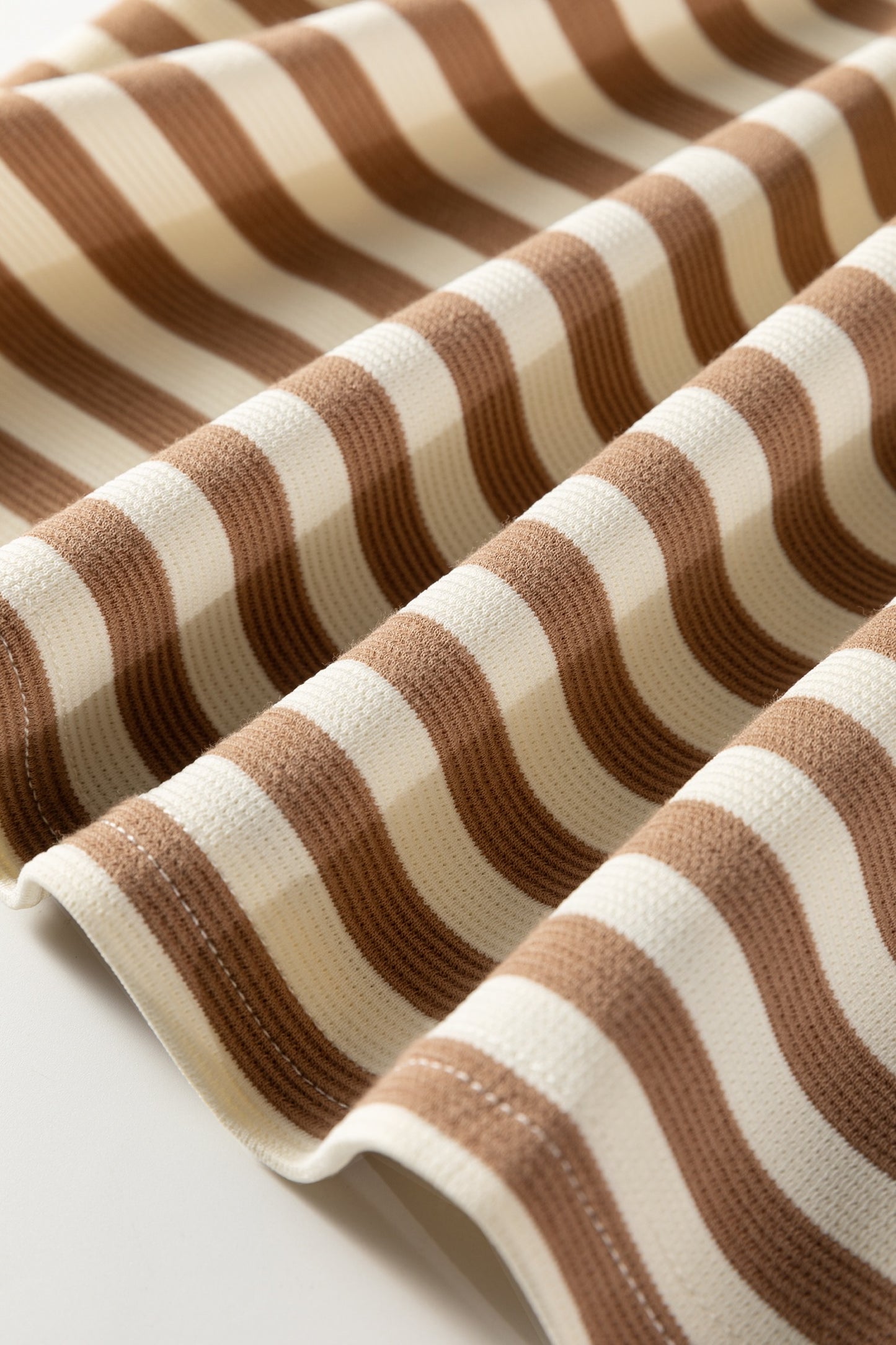 Camel Stripe Puff Sleeve Ringer Tee