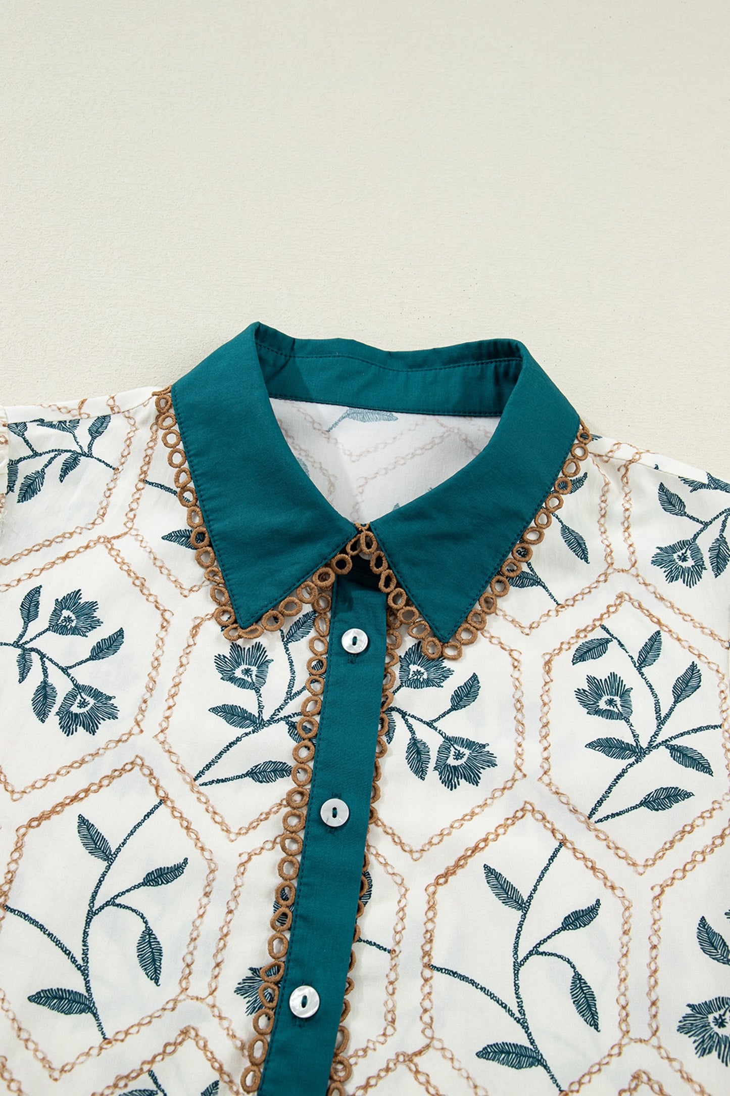 Teal Trim Floral Embroidered Dress