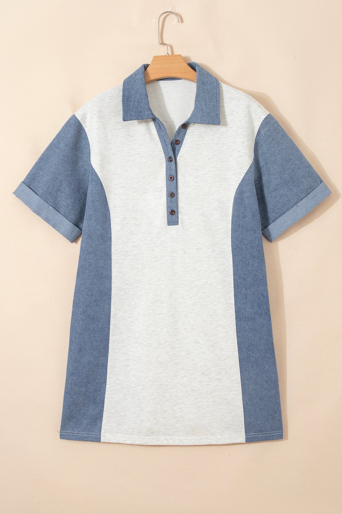 Denim Colorblock Button-Front Mini Dress