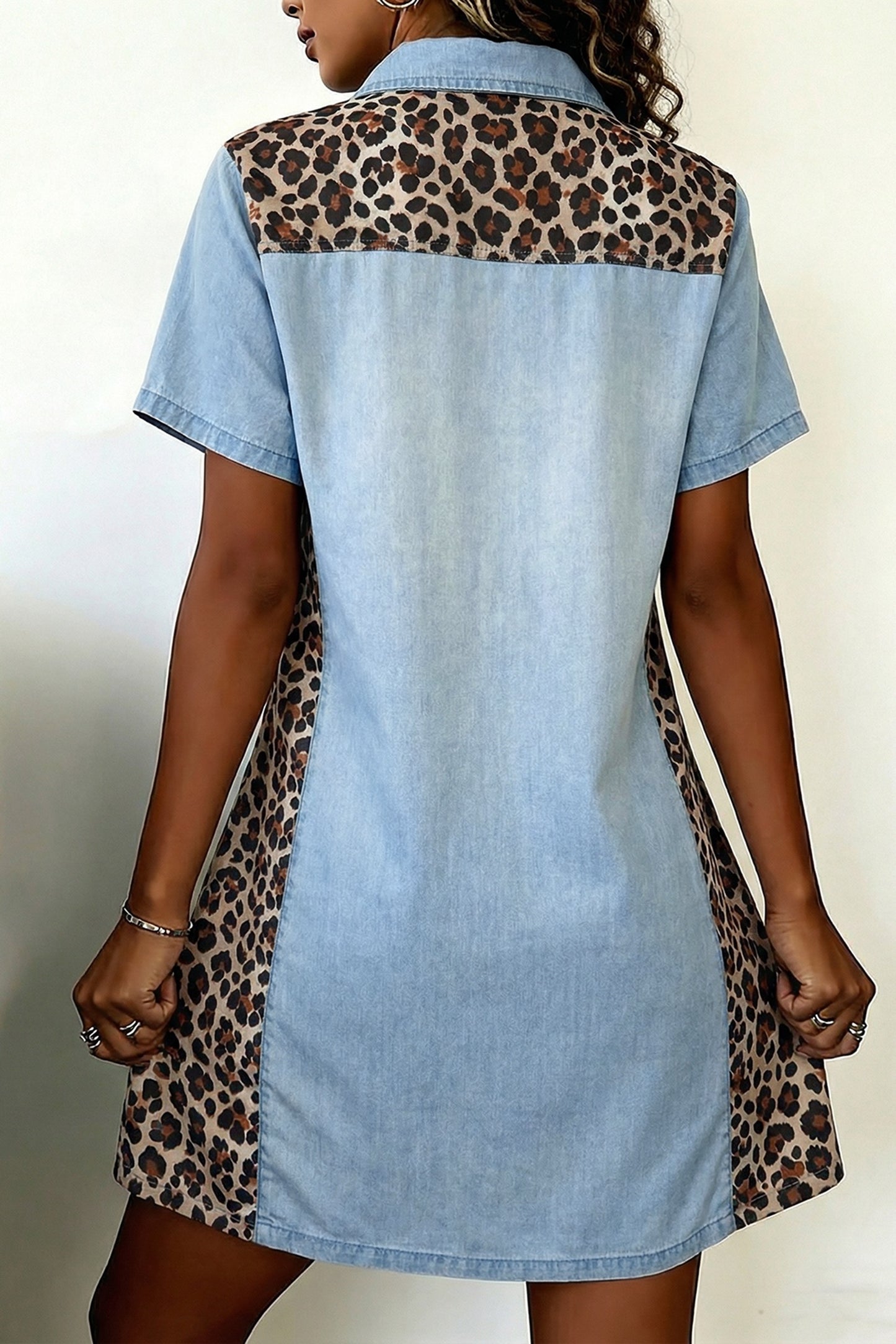 Leopard Colorblock Denim Mini Dress