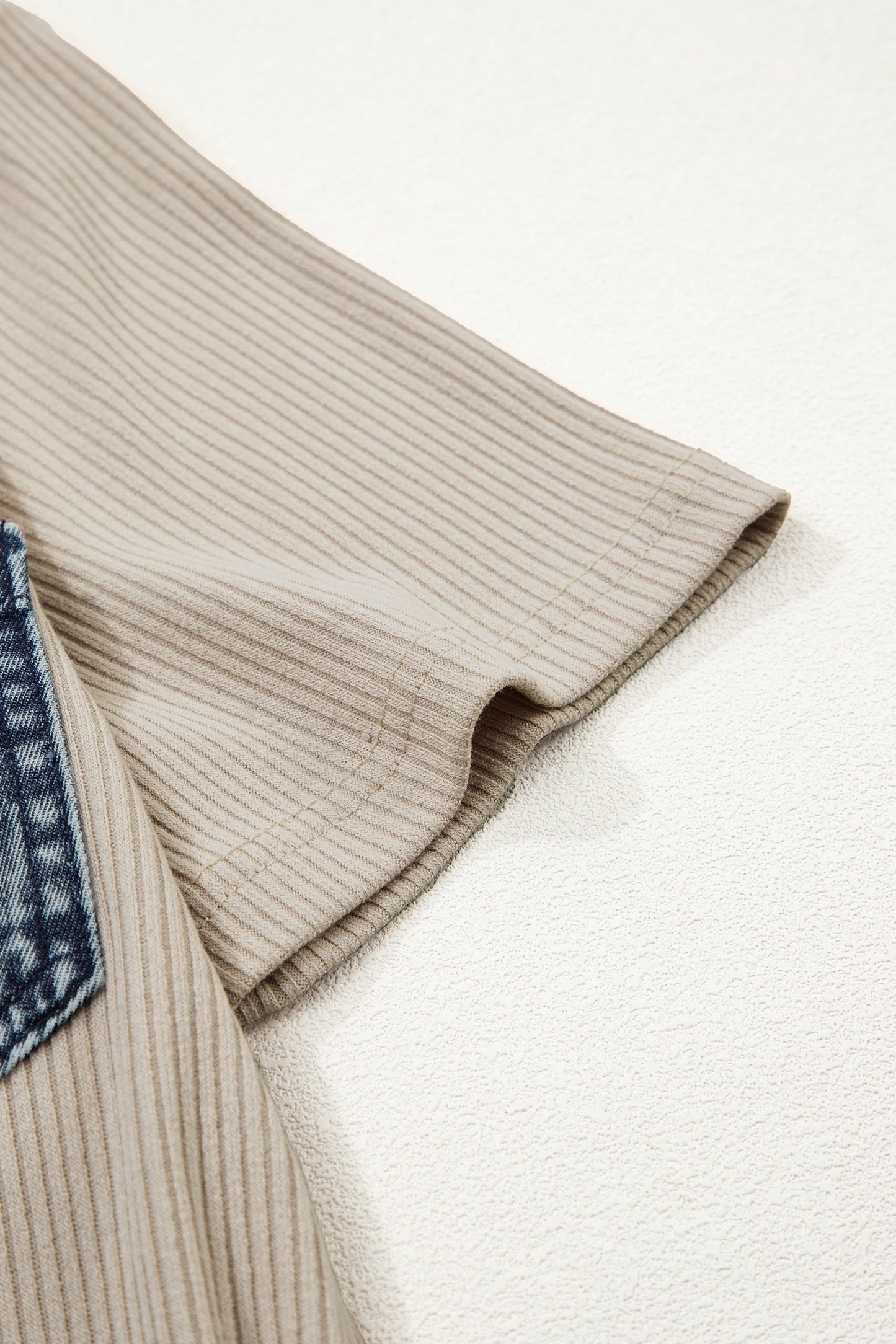 Taupe Ribbed Knit Denim Trim Dress