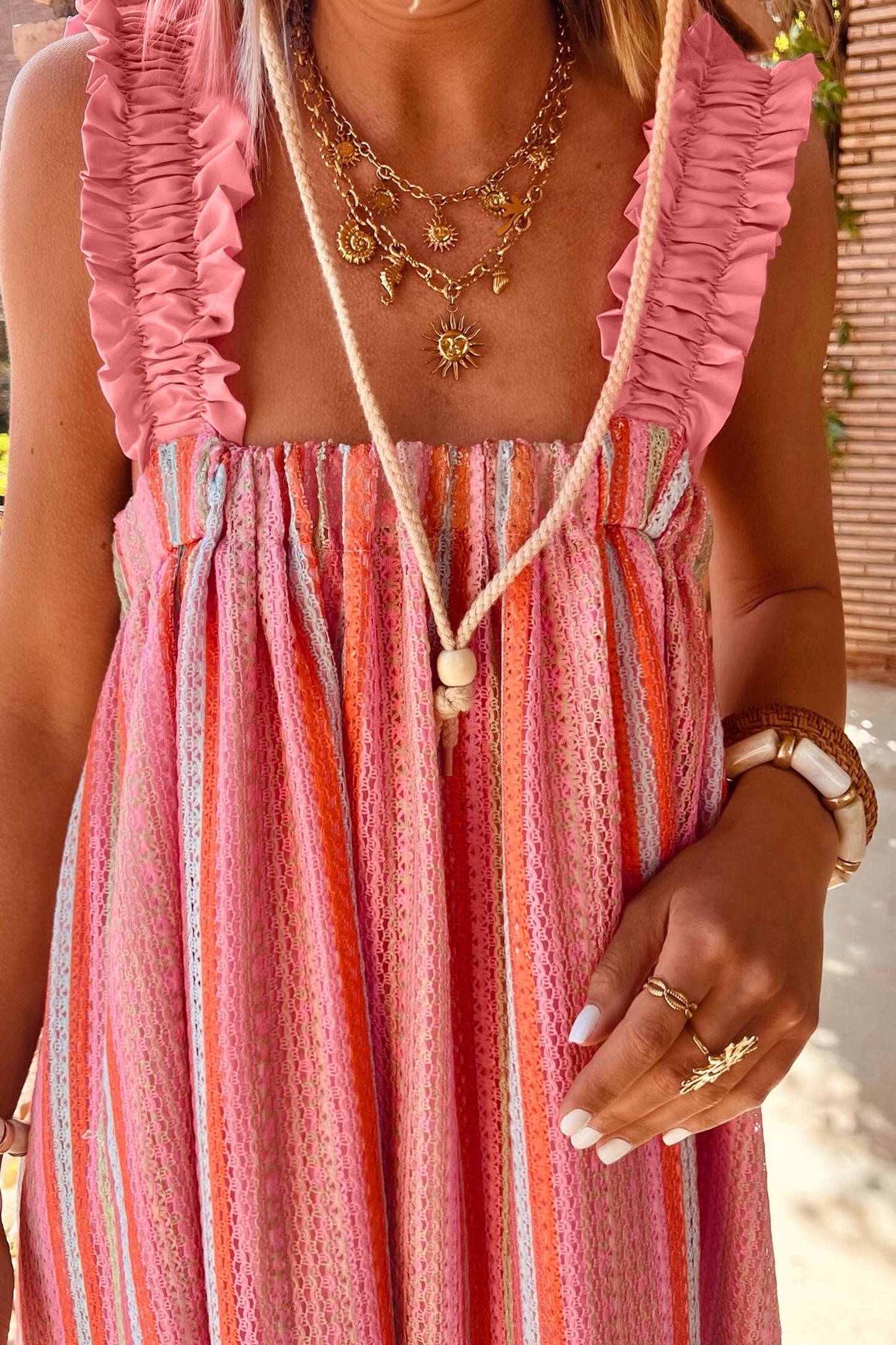 Open Back Pink Striped Maxi Dress