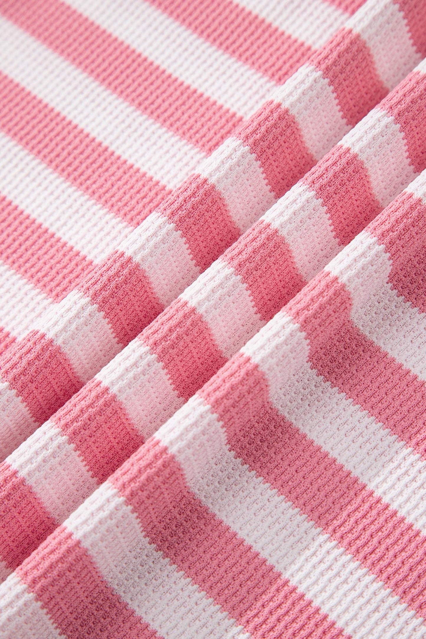 Pink & White Stripe Waffle Two-Piece Lounge Set