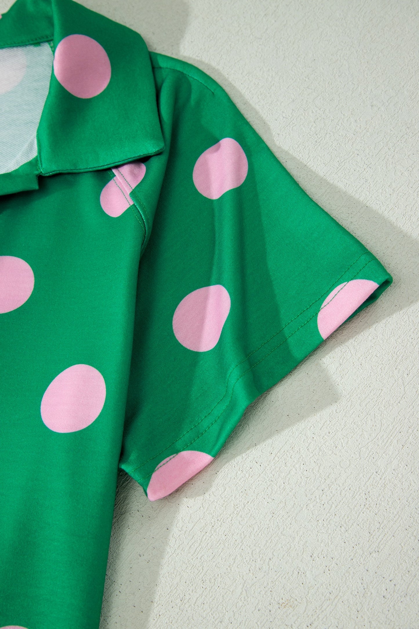 Green & Pink Polka Dot V-Notch Top & Drawstring Shorts Set