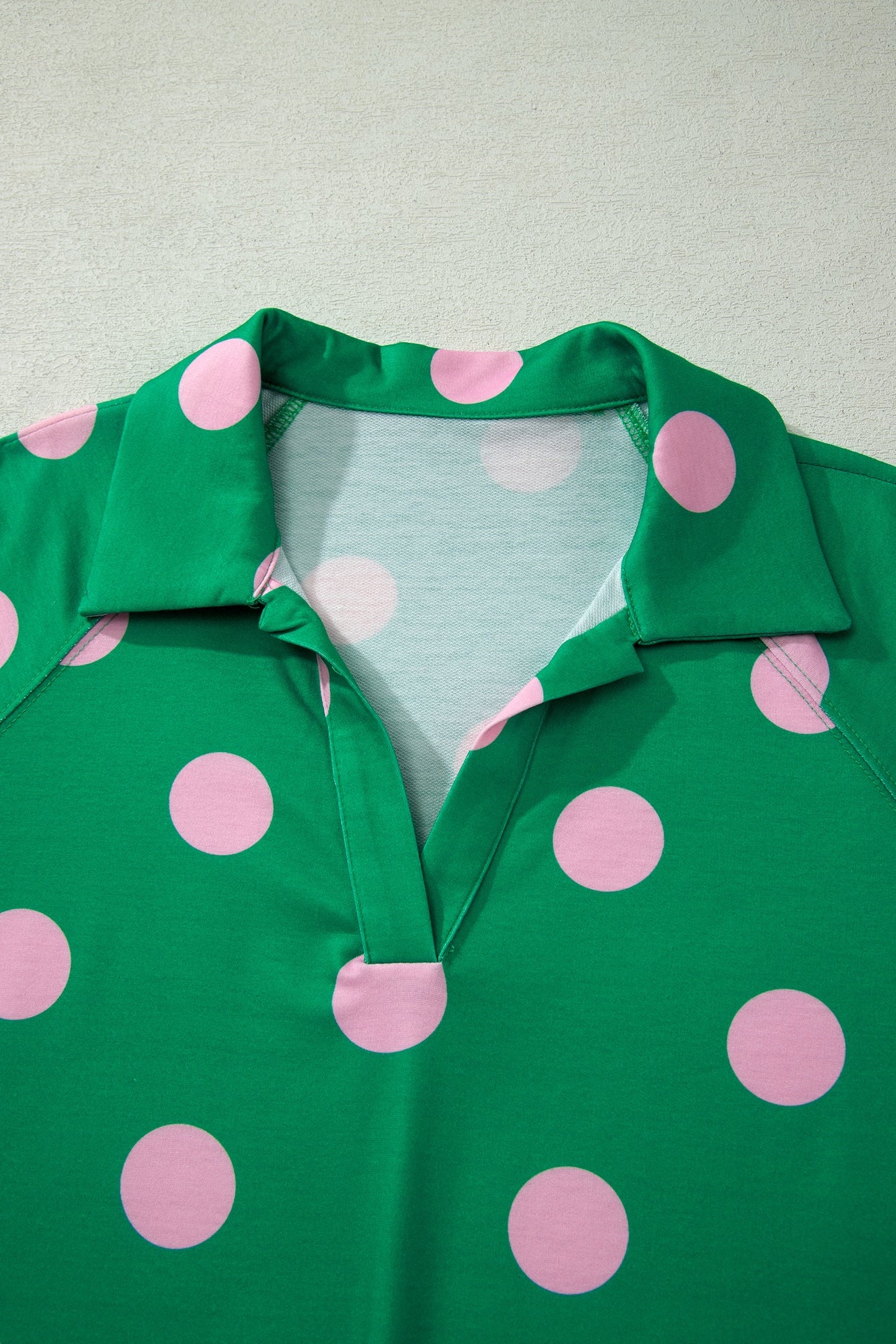 Green & Pink Polka Dot V-Notch Top & Drawstring Shorts Set
