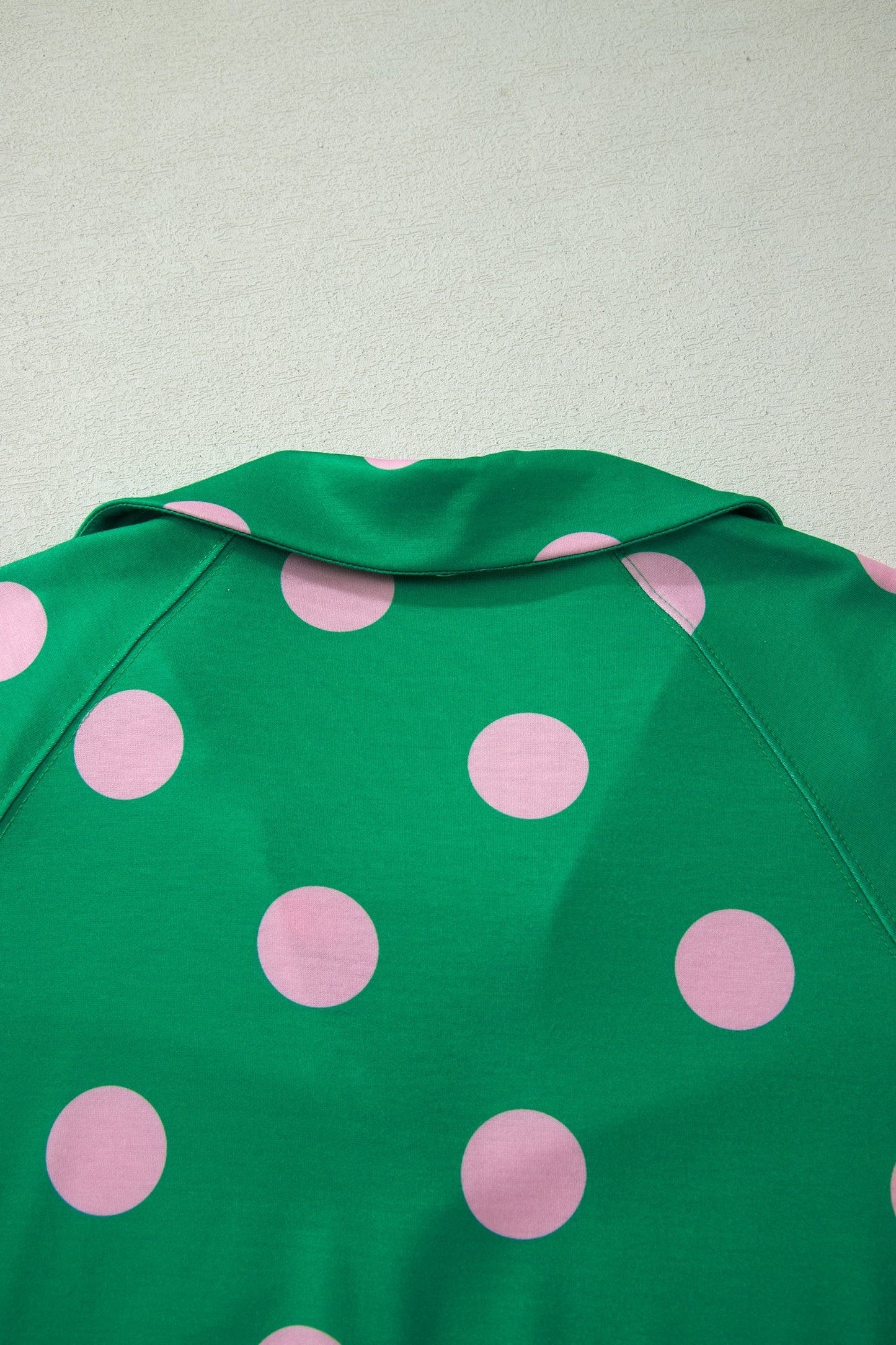 Green & Pink Polka Dot V-Notch Top & Drawstring Shorts Set