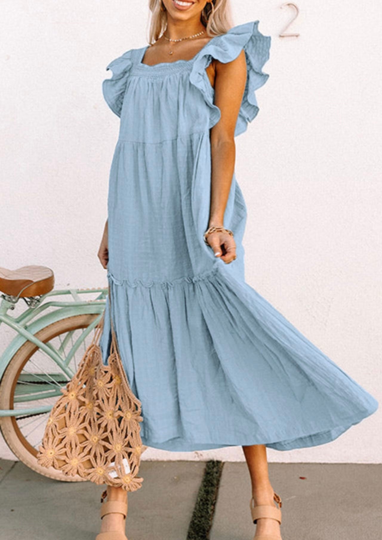 Blue Ruffle Maxi Dress