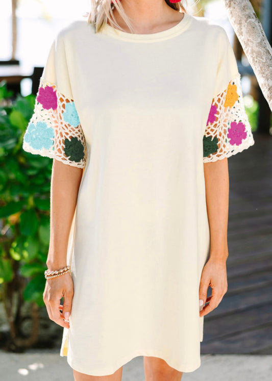 Garden Bloom Crochet‑Sleeve Dress