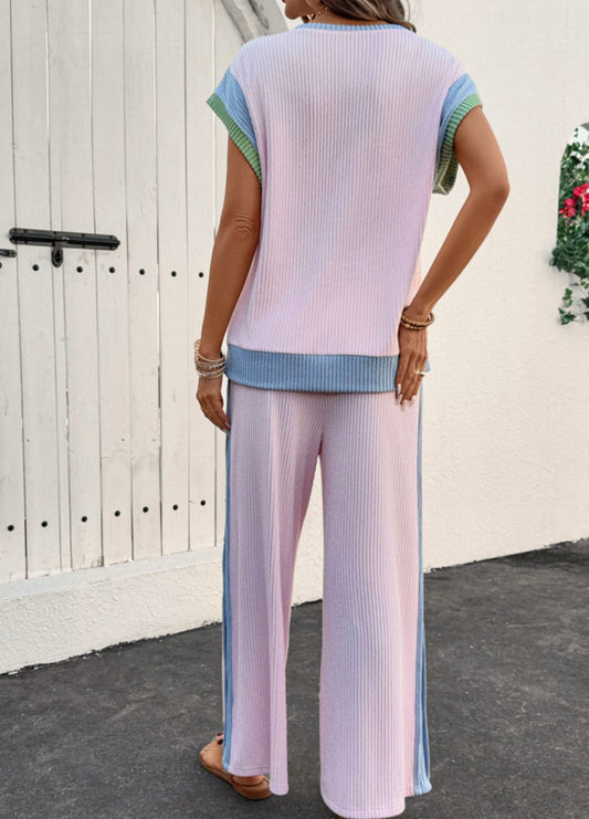 Blush Trimmed Pants Lounge Set