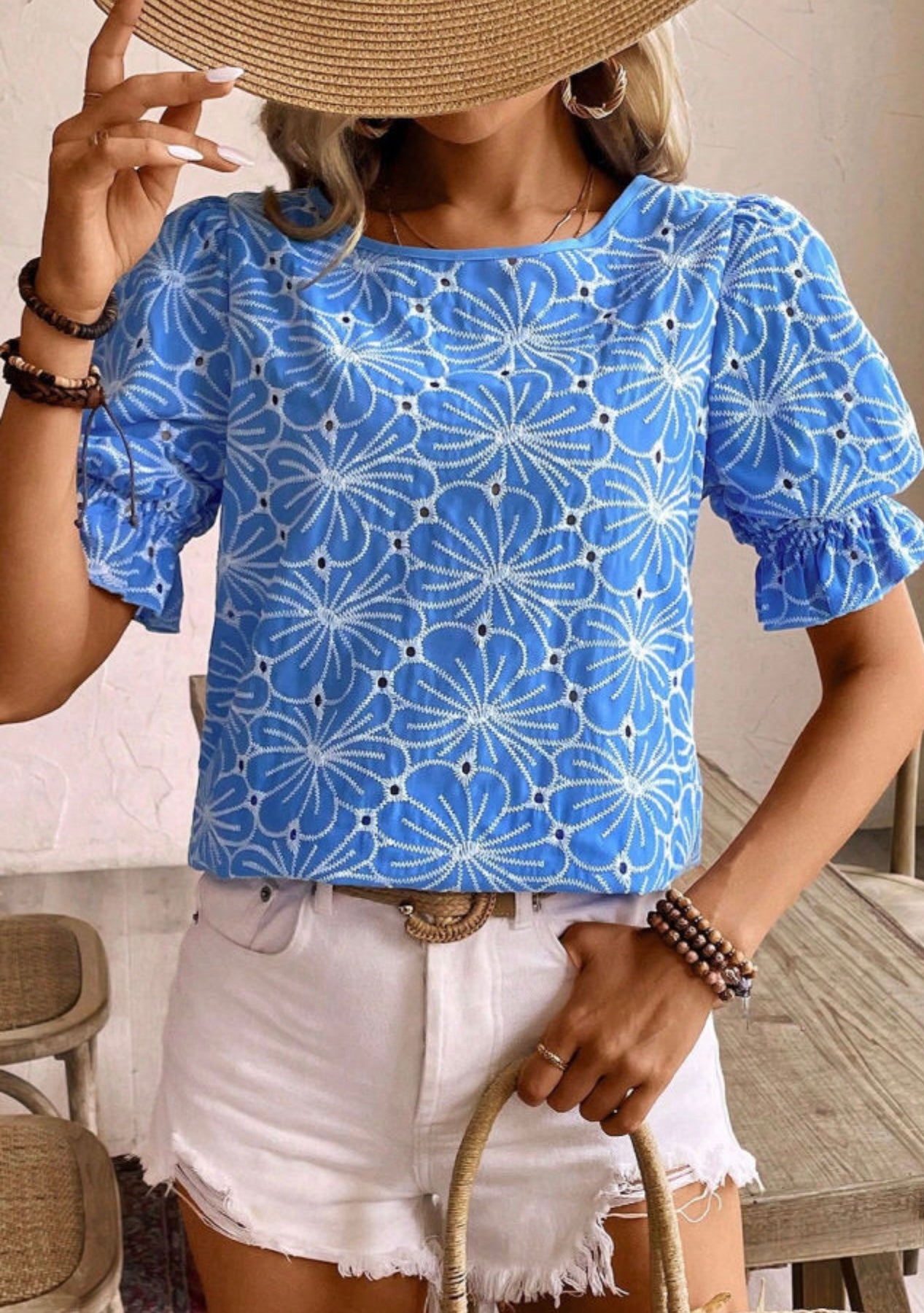 Blue Blossom Embroidered Top