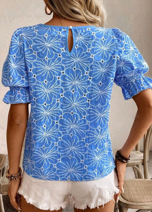 Blue Blossom Embroidered Top