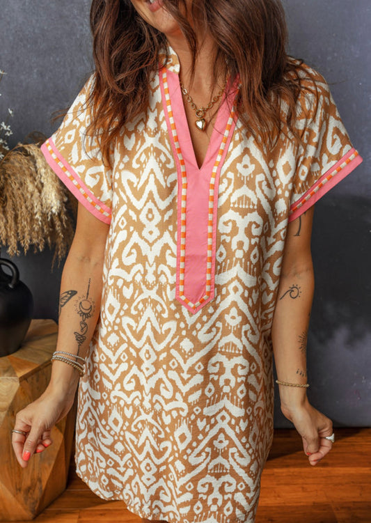 Boho Pink-Trim Dress