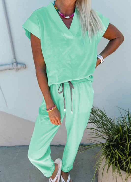 Minty Soft V‑Neck Lounge Set