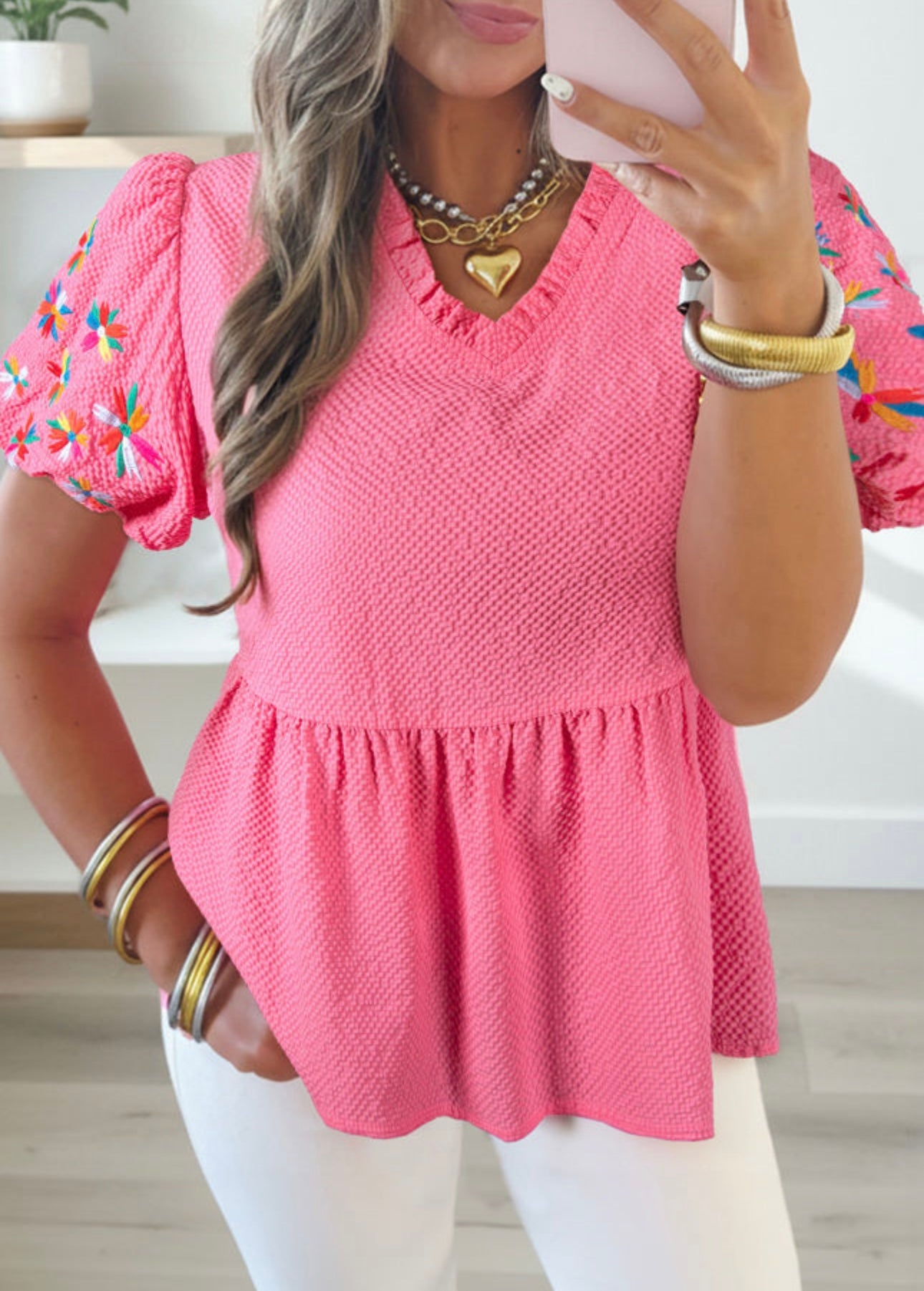 Embroidered Petal Peplum Blouse