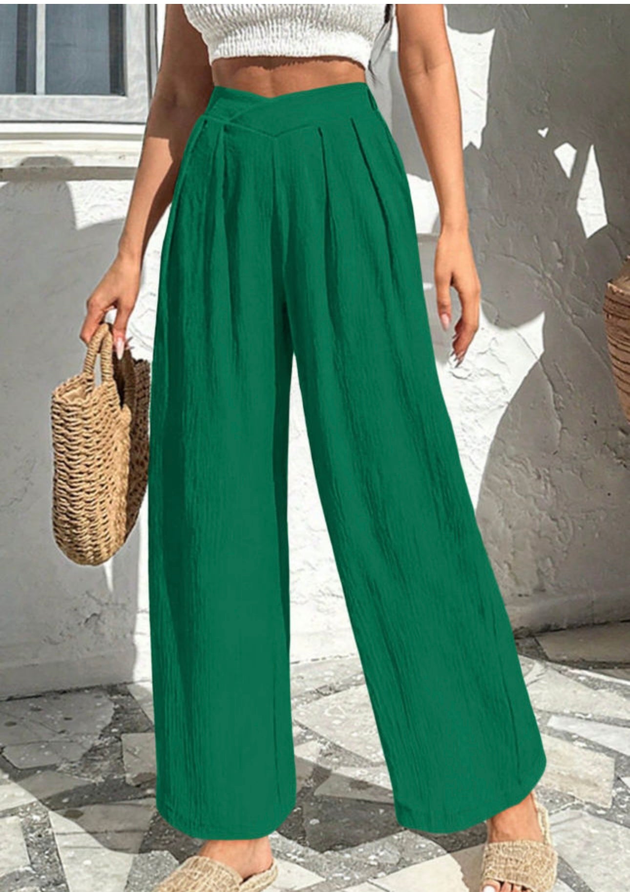 Palm Green Wide‑Leg Pants