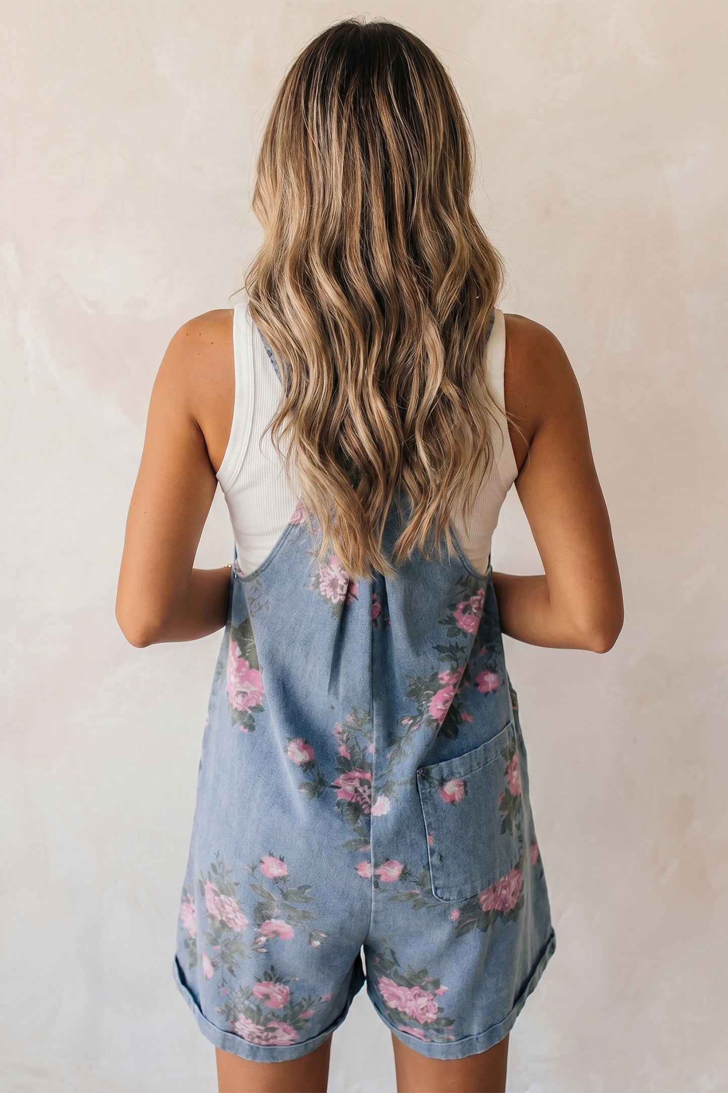 Embroidered Denim Overall Shorts