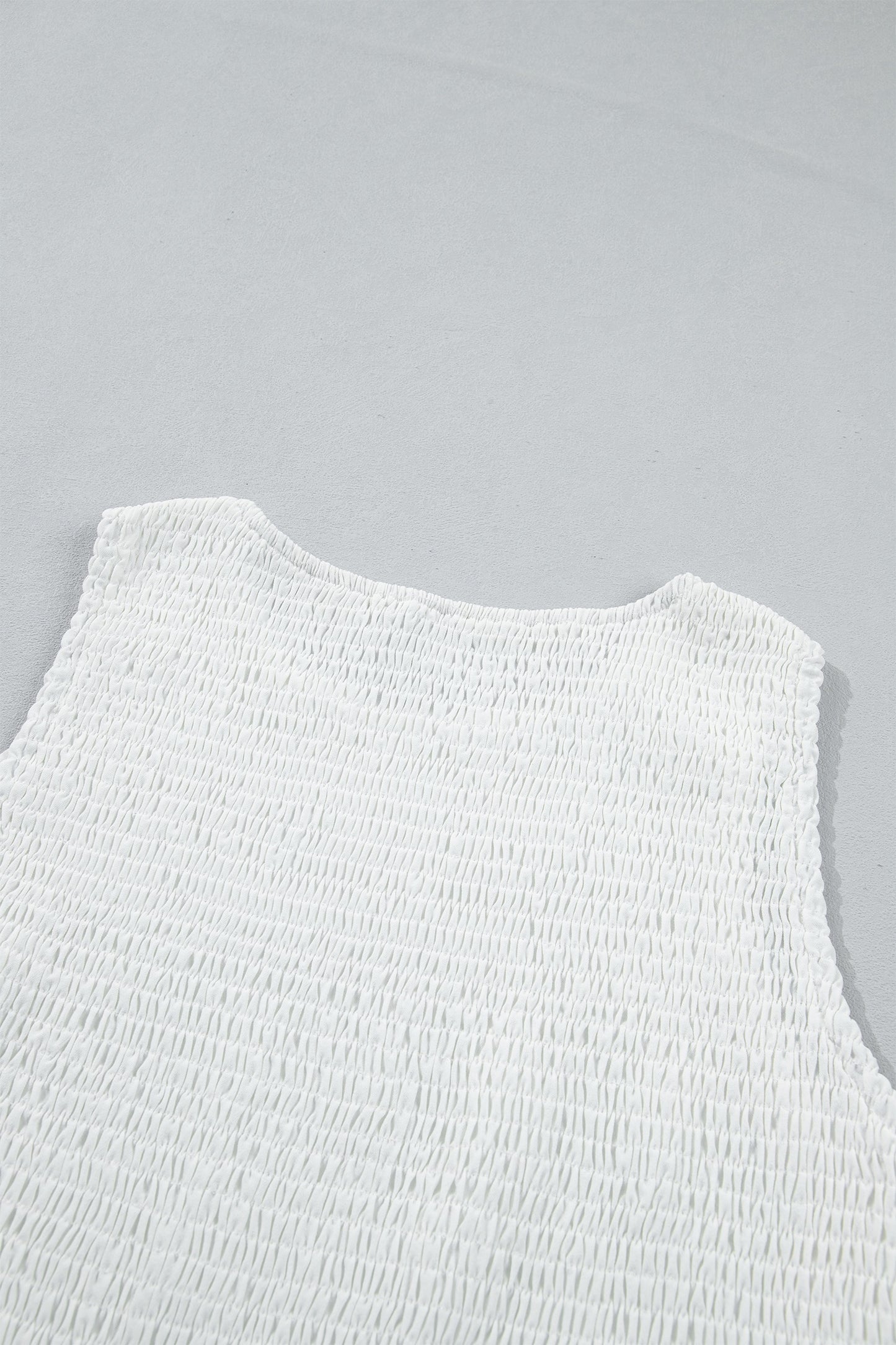 White Smocked Eyelet Lace Peplum Tank Top